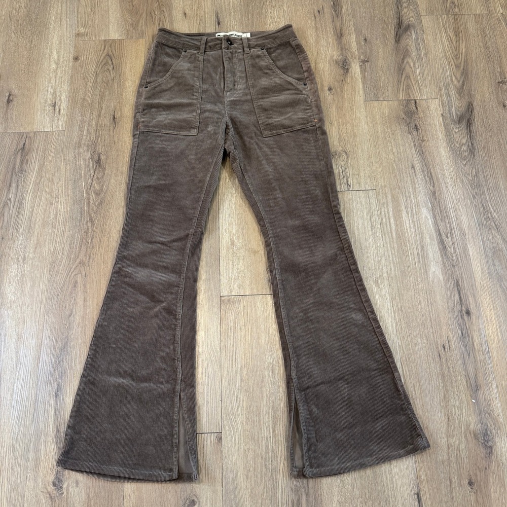 The Normal Brand Womens Corduroy Flare Pants Side Slit High Rise Stretch Size 27